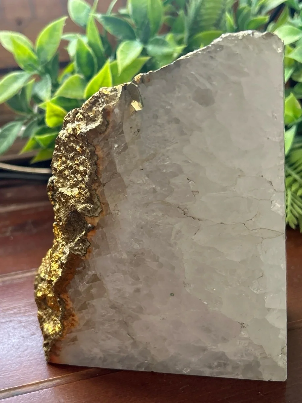 Quartz Stone Block 3 lb. 9 oz. Gold Leaf Embellished Table Sculpture Home Decor